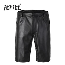 IEFiEL, черные мужские шорты из искусственной кожи, повседневные мужские шорты на молнии, шорты с карманами, Мужская одежда для клубного костюма, вечерние шорты