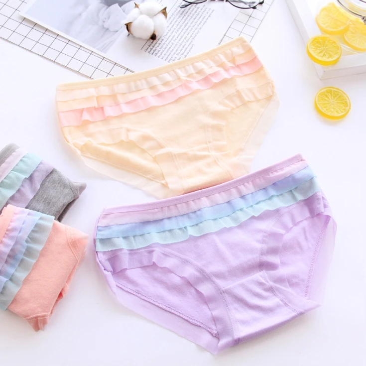 1 PCS 6 Styles Women Colorful Lace Striped Cotton Briefs Underwear