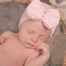 Шапка для больницы, новорожденных, детские шапки с большим бантом, мягкие хлопковые игрушки для младенцев, вязаные полосатые шапки, набор для малыша