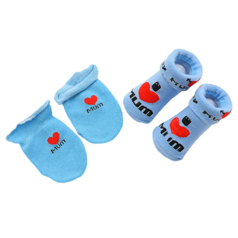 

2PCS/Set 2018 New Baby Socks Children Accessories Baby Printed High Tube Cotton Socks+ Printed Anti-grab Gloves Two Sets A1