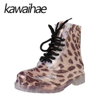 PVC Leopard Women Rain Boots Female Waterproof Rainboots Rubber Shoes Kawaihae Brand Knight Riding Boots