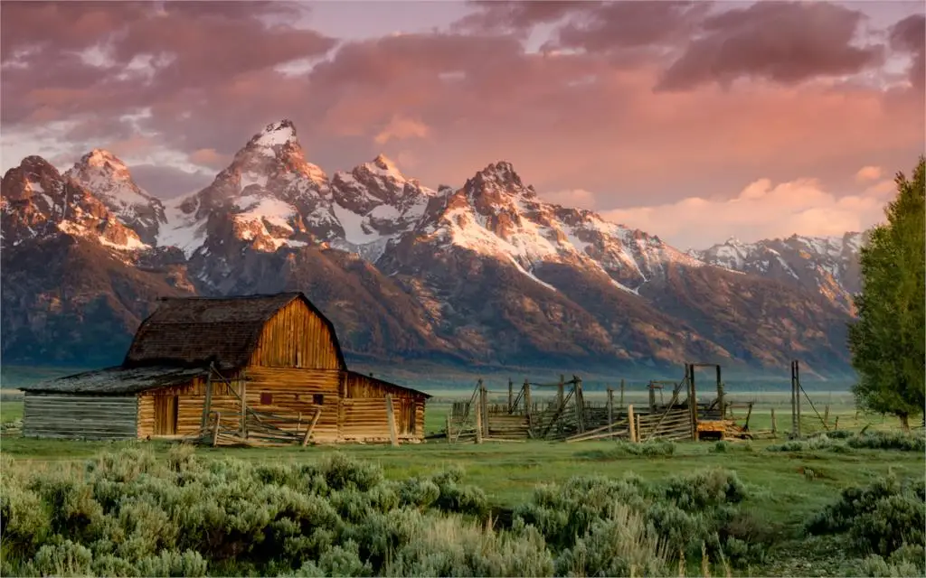 Landscape barn teton rocky font b mountains b font font b sunset b font grass 4