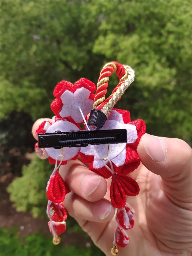 Estilo japonês tsumami kanzashi rosa vermelho sakura