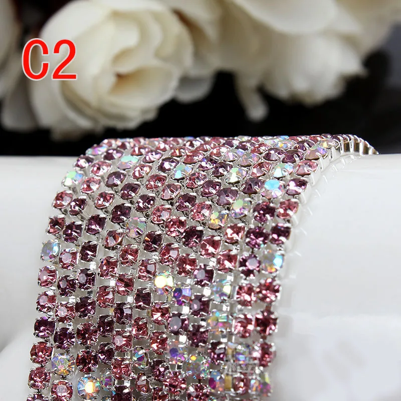 

Deal 2.5mm 10yards/roll clear Glass crystal rhinestone chain yard silver base