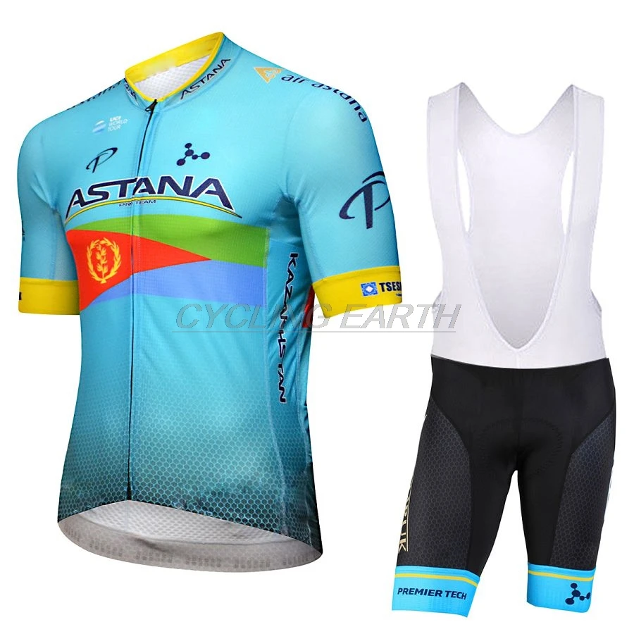 Команда Астана одежда для велоспорта Джерси короткий рукав Ropa велосипед для мужчин лето Pro майки для велоспорта Велоспорт гелиевая Подушка шорты - Цвет: bib short set