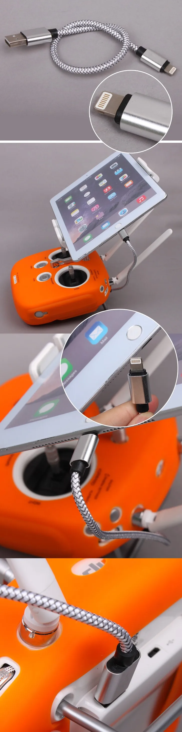 Portable Braided Cable Nylon Weave Alloy Shell Data USB Cable For DJI Phantom 3 Inspire 1 Compatible With Android / Apple