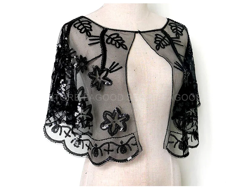 Women Glittering 1920s Shawl Wraps Sequin Beaded Evening Cape Bolero Flapper Cover Up (17)