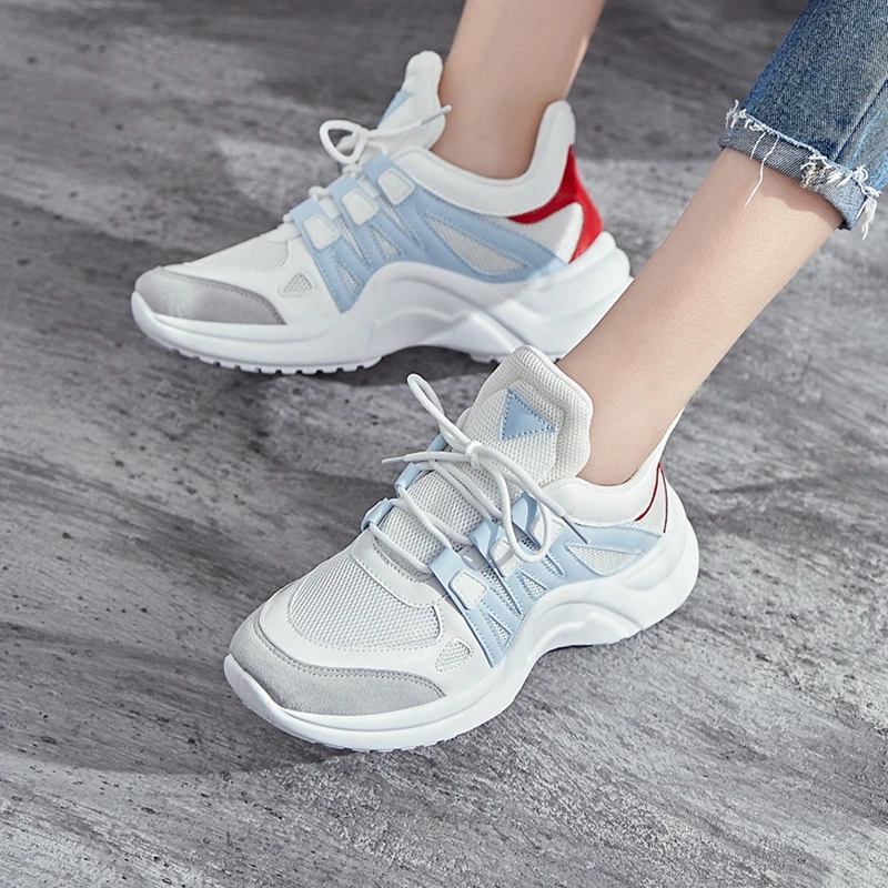 

2018 Breathable Mesh Women Casual Shoes Vulcanize Female Fashion Sneakers Lace Up Soft High Leisure Footwears 7H75