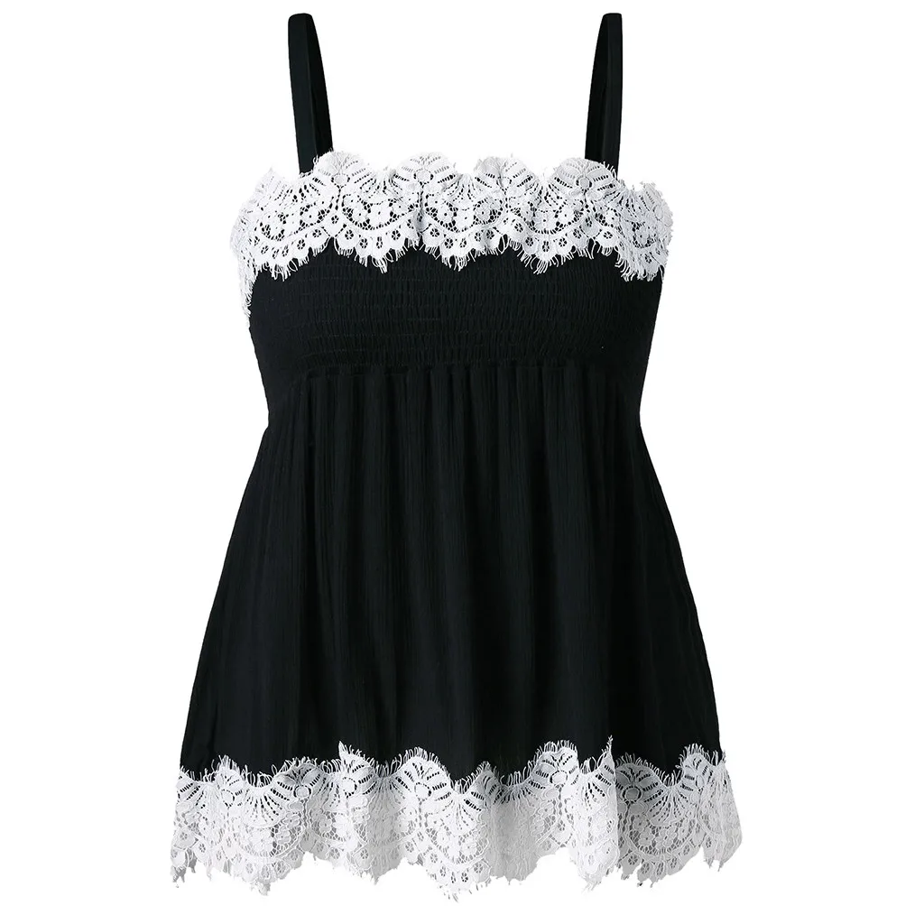 

Fashion Crop Top Women Casual Camis Sleeveless Crop Eyelash Lace Smocked Tank Tops Body Femme ropa femenina Hot Sale 2019