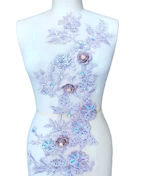 

handmade lilac Hot drilling Rhinestone lace embroidery patch applique wedding dress bordados DIY Performance clothing