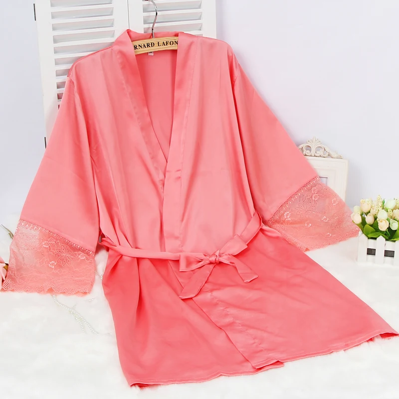 Ladies Sexy Silk Satin Kimono Robe Lace Night Robe Fashion Bridesmaid