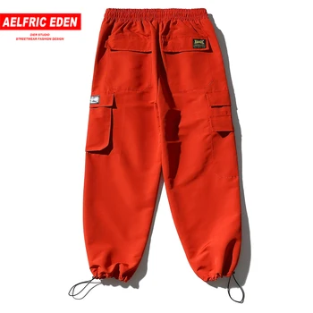

Aelfric Eden Letter Printed Multi Pockets Harem Pants Mens Hip Hop Sweatpants Elastic Waist Casual Joggers Trousers Streetwear
