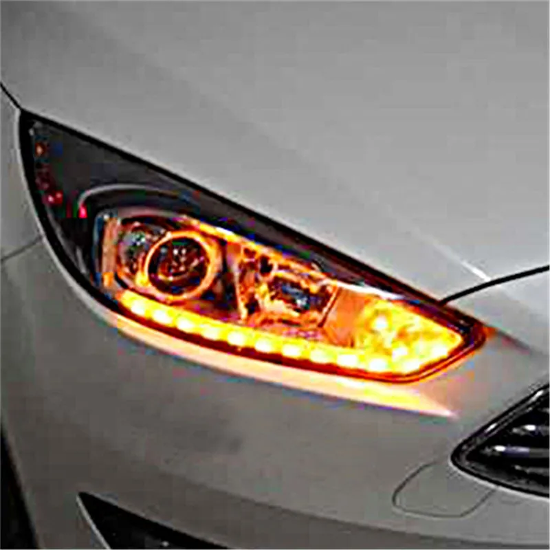 

2Pcs Car Headlamps Daytime Running Lights LED Crystal Flow Water Two-Color Super Bright Turn + Day Light White To Yellow