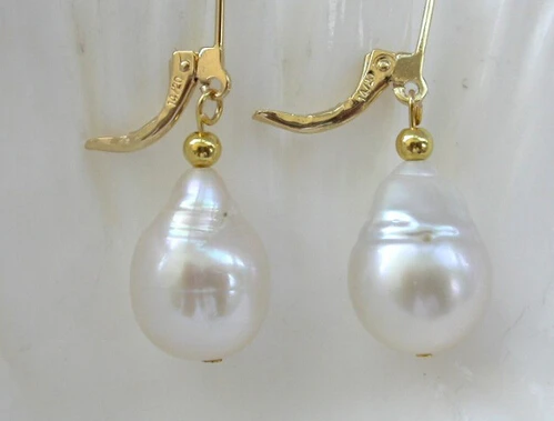 

hot sell new - wb00539 2pc stunning 15mm baroque white keshi reborn freshwater pearls dangle earrings 14/20