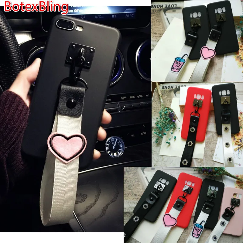 

cute heart gem wrist strap case for samsung galaxy S8 S9 plus s7 edge s6 note8 note9 N5 N4 2017 A5 A7 s10 Plus s10e A9 M10 M20