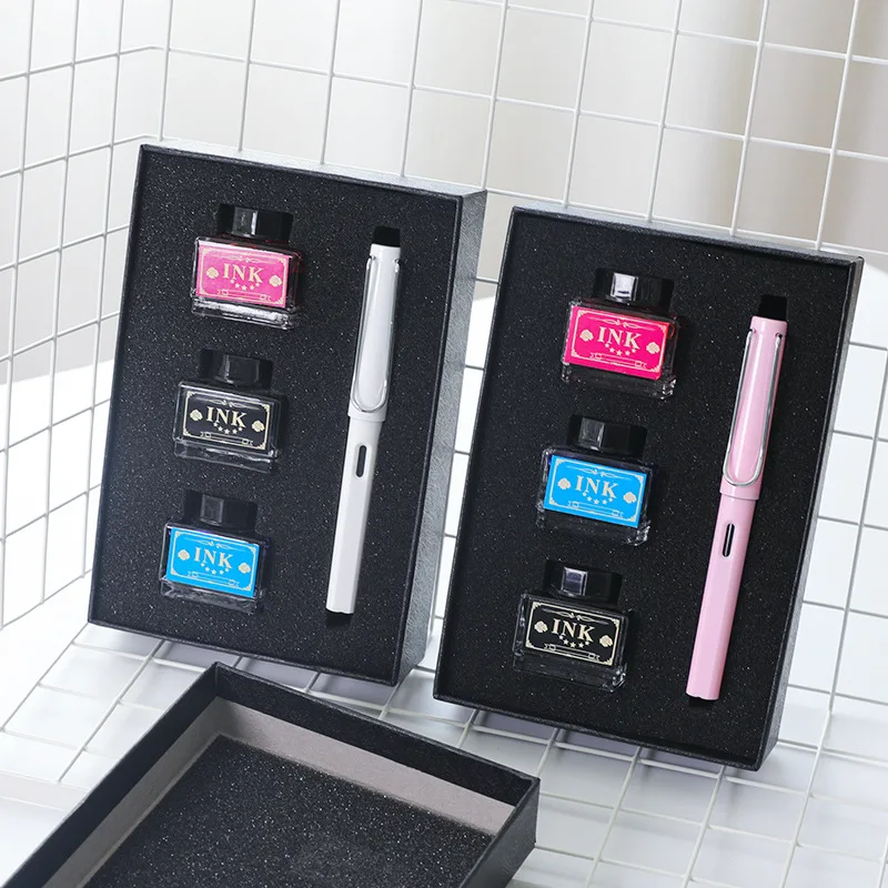 

1 set Fountain Pen 0.5mm Signing Pen new creative Gel Pen with 3 colors Ink Students Office Ink Pen Gift Box 5 Colors Optional