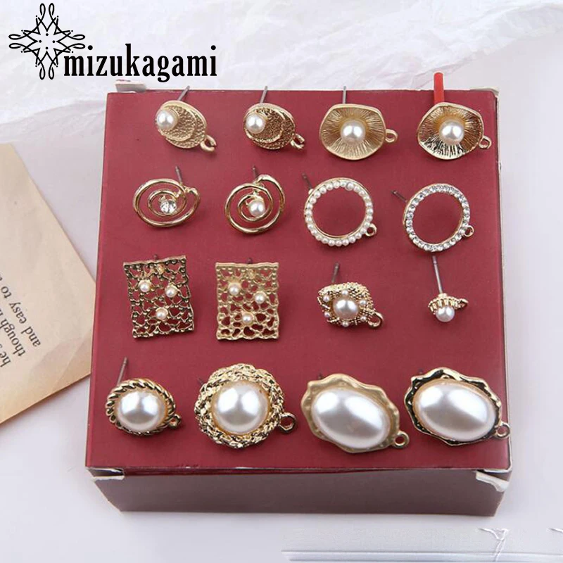 

10pcs/lot Golden Zinc Alloy Inlaid Pearl Personality Base Earrings Connector DIY Drop Earrings Jewelry Making Accessories