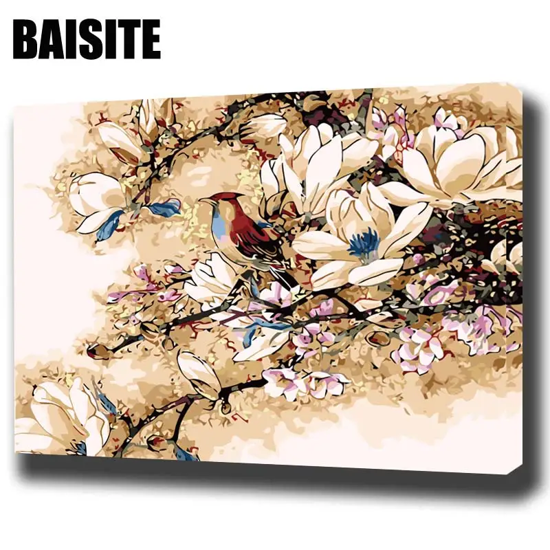 

BAISITE DIY Framed Oil Painting By Numbers Flowers Pictures Canvas Painting For Living Room Wall Art Home Decor E737