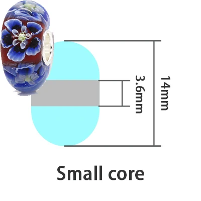 Ювелирные изделия из 925 пробы, серебра, с большим отверстием, синие, 3D цветы, Шарм из муранского стекла, бусины, не оригинальные, подходят к Европейскому браслету - Цвет: Small core