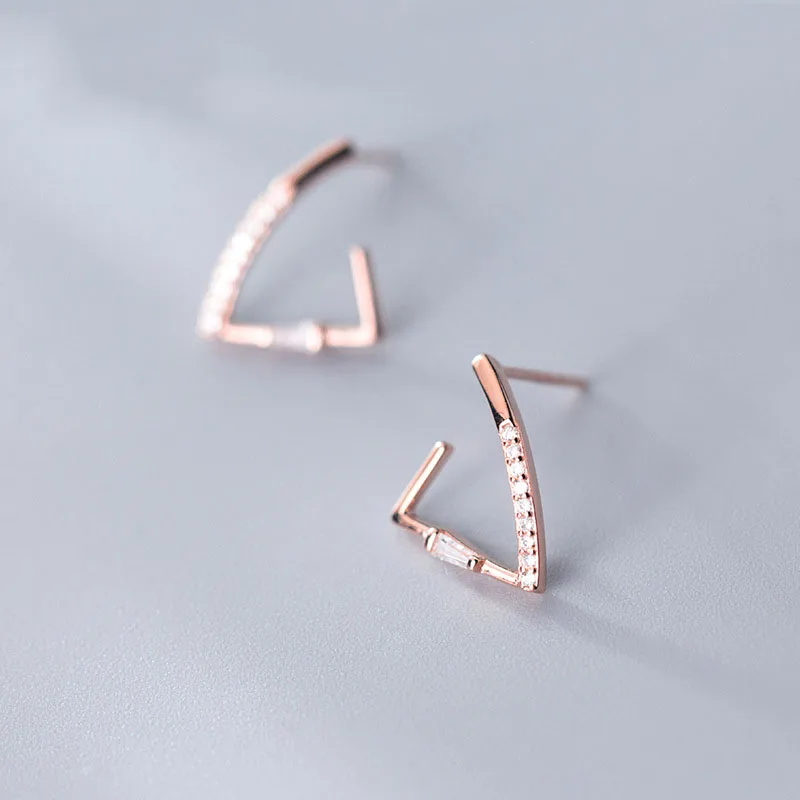 

Elegant CZ Geometric Arc Triangle 925 Sterling Silver Studs Earrings