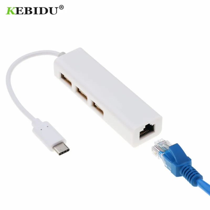 KEBIDU USB C к Ethernet адаптер с type C USB 3,1 концентратор 3 порта RJ45 Сетевая карта Lan адаптер для Macbook USB-C Тип