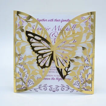 

Gold metallic Popular laser cut llove theme wedding engagement invitation