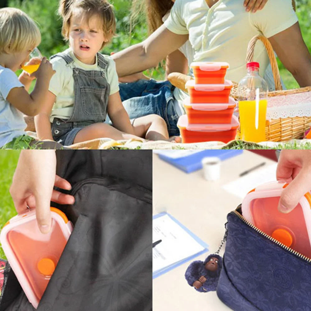 Household Silicone Collapsible Lunch Box Portable Hiking Folding Food Storage Containersin