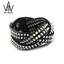 Уникальный черный кожаный широкий браслет с заклепками, модные ювелирные изделия, многослойные браслеты в стиле рок-панк для женщин и мужчин, браслеты