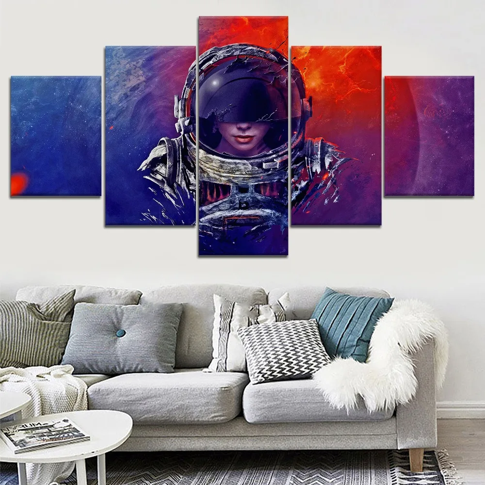 

5 Piece Astronauts Girl Planet Outer Space Cuadros Decoracion Paintings on Canvas Wall Art for Home Decorations Wall Decor