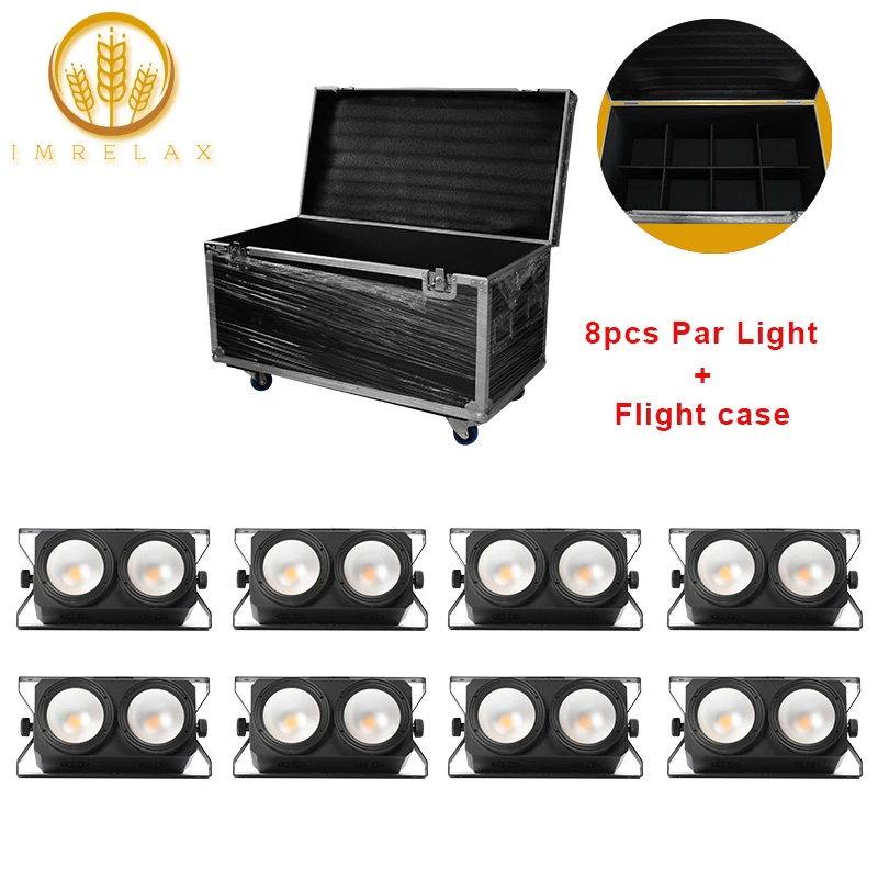 

IMRELAX 2019 New Arrival 8PCS 2*100W COB LED Audience Light With Anti Glare Lens Warm White DMX LED Par Light With Flight Case