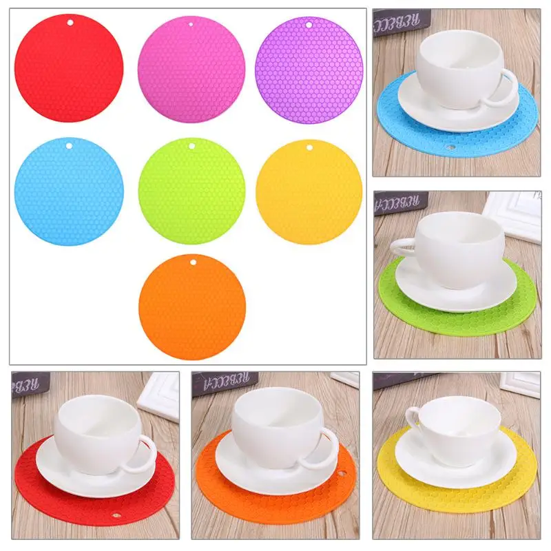 

18cm Round Silicone Table Mat Honeycomb Non-slip Heat Resistant Mat Coaster Insulation Placemat Cup Pad Placemat Pot Holder