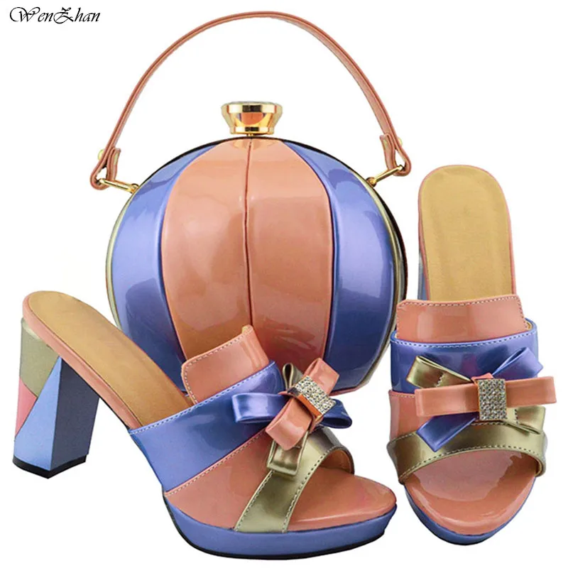 

Newest Shoes and Bag Sets African Sets 2018Ladies Italian High Heel Shoes and Bag Set Decorated with bow tie WENZHAN B88-18