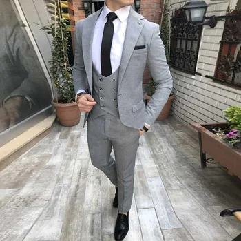 

latest coat pant designs grey men suits smart casual slim fit male terno classic blazer jacket business Suit (Jacket+Pants+Vest)