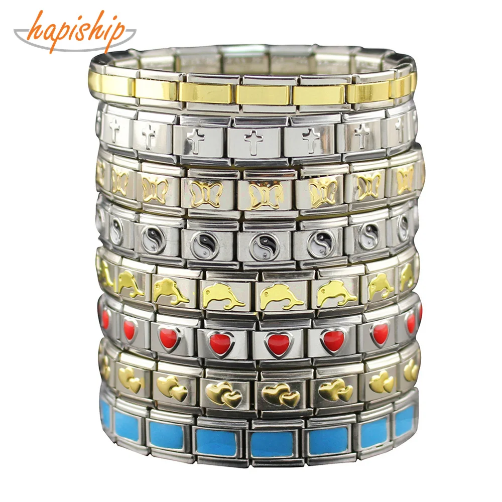 Hapiship для женщин Человек Мода Стиль Jewelry СЕРДЦЕ цветок бабочка Крест дельфины нержавеющая сталь эластичный браслет ST00 - изображение