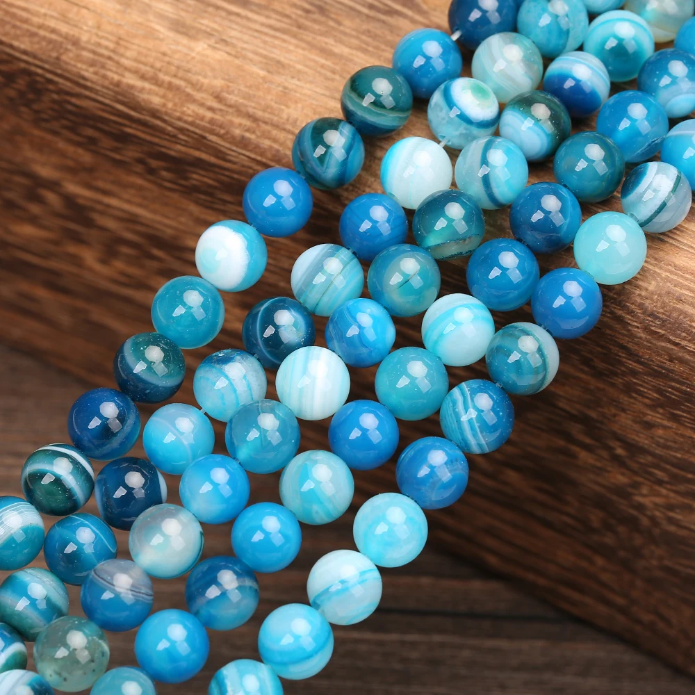 

KANGKANG 4 6 8 10 12mm charm Blue Stripe Agat For Jewelry Handmade DIY Bracelet Necklace Accessories Wholesale mm 15''