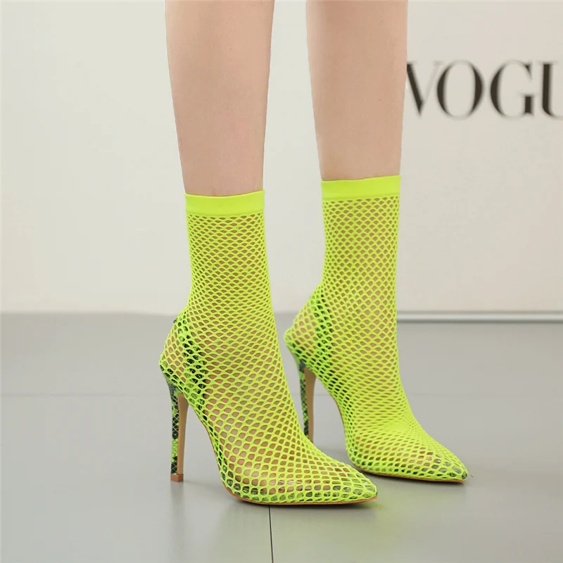 Г., женские летние пикантные сетчатые сапоги на высоком каблуке 12 см туфли-лодочки для ночного клуба женские неоновые зеленые туфли на каблуке, обувь на День святого Валентина