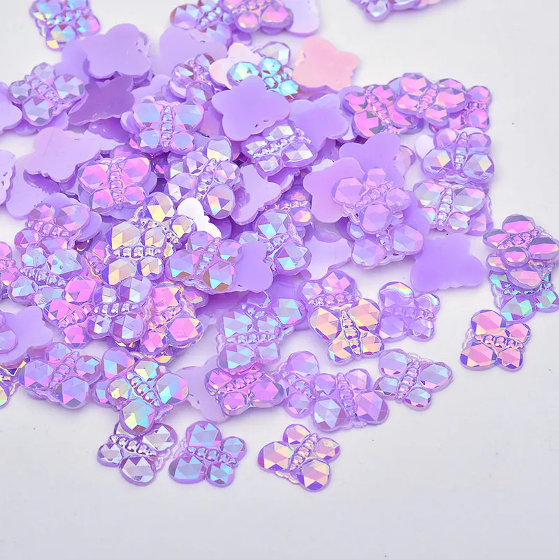 JUNAO, 8*10 мм, карамельные фиолетовые стразы AB с бабочкой, аппликация, украшение, кристалл, камень, плоская задняя сторона, полимерные камни, ювелирное изделие, сделай сам, ремесло - Цвет: Light Purple AB