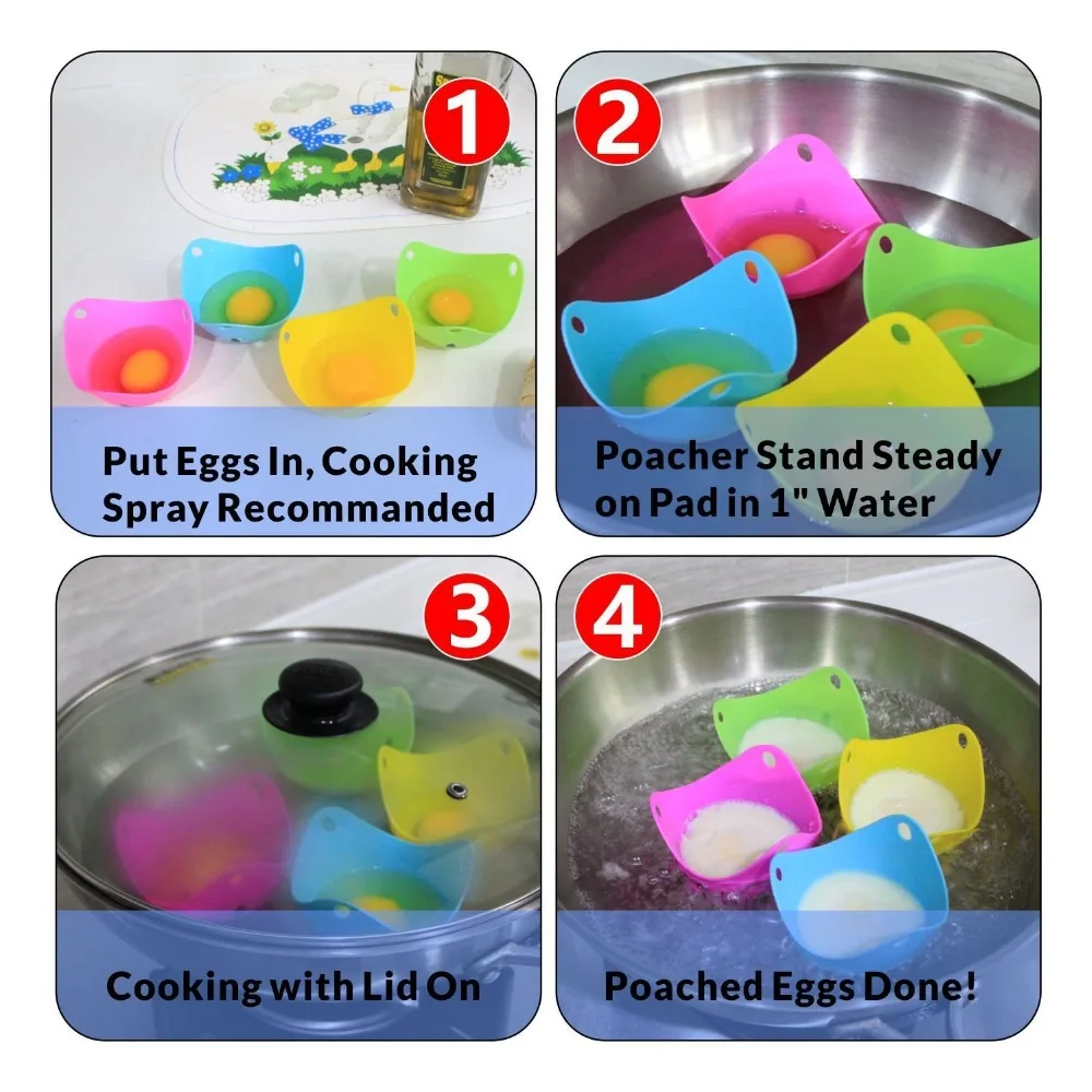 

4pcs Non-stick egg cooker Silicone high temperature steamed egg cooker Egg cooker egg cooker set