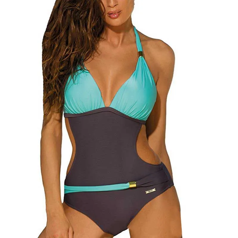 2018 сексуальный купальный костюм с высоким вырезом в стиле пэчворк купальные