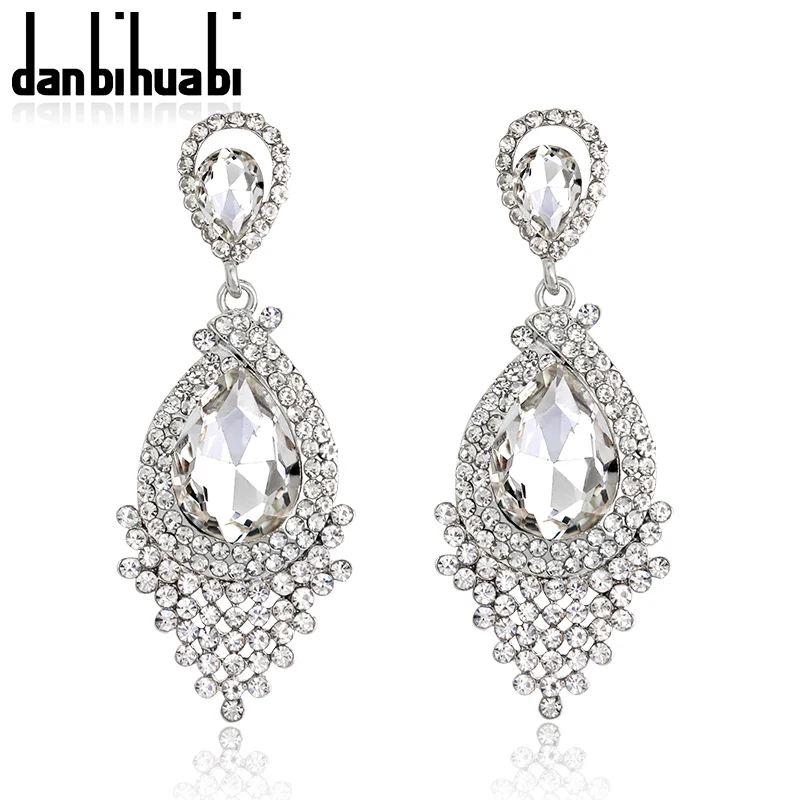 danbihuabi Indian Fashion Alloy Rhinestone Crystal Bride Wedding Accessories Dangle Earrings with Stones for Women Drop Earrings