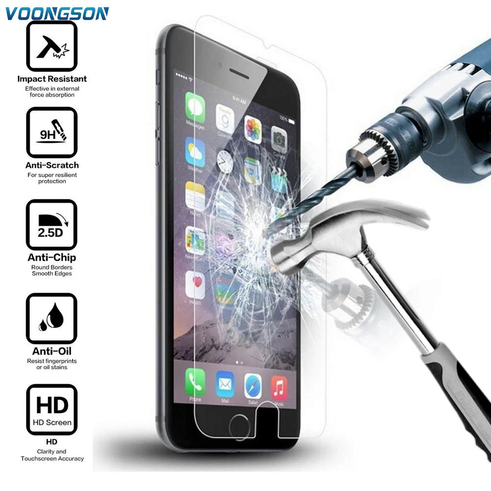 

VOONGSON 2.5D 9H LCD Premium Tempered Glass Screen Protector For Apple iPhone 7 7 Plus 6 6S Plus 5 5s 5c SE 4 4s Protective Film