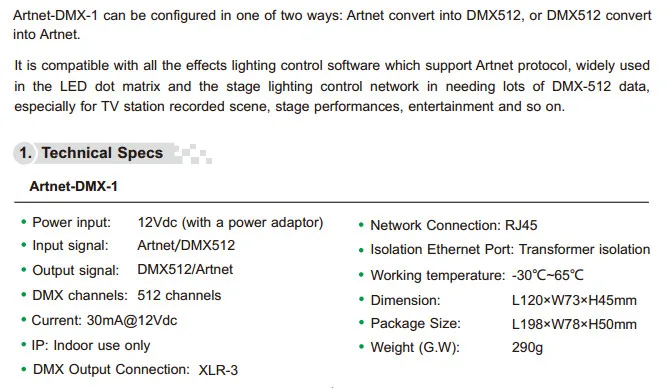 Artnet-DMX-1; ArtNet-конвертер DMX; ArtNet/DMX512 вход; DMX512 Каналы выход Artnet в DMX преобразователь сигнала