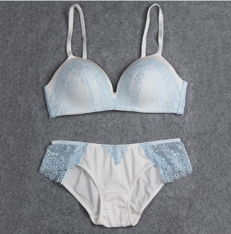 US $9.9 Thin Cup Wire Free Bra With Lace Patchwork Lingerie Underwear Sets Women Brassieres  light Blue Pink Black lace underwear set Bra & Brief Sets