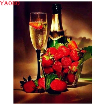 

Full Square Round Diamond Embroidery Strawberry & wine DIY Diamond Painting still life Cross Stitch Diamond Mosaic Rhinestones