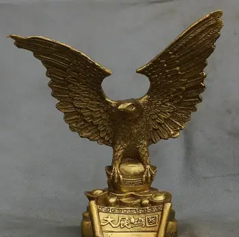 

8" China Fengshui Copper Flying Hawk Eagle King Bird Yuanbao Wealth Money Statue