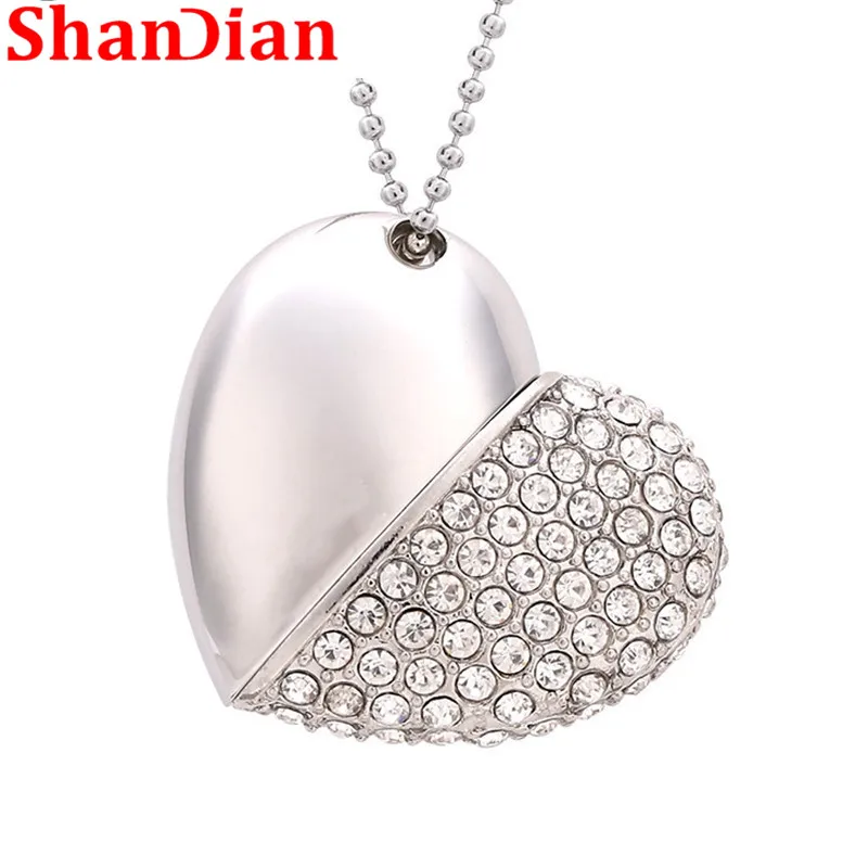 SHANDIAN Акция модное металлическое сердце кристалл USB флэш накопитель драгоценный