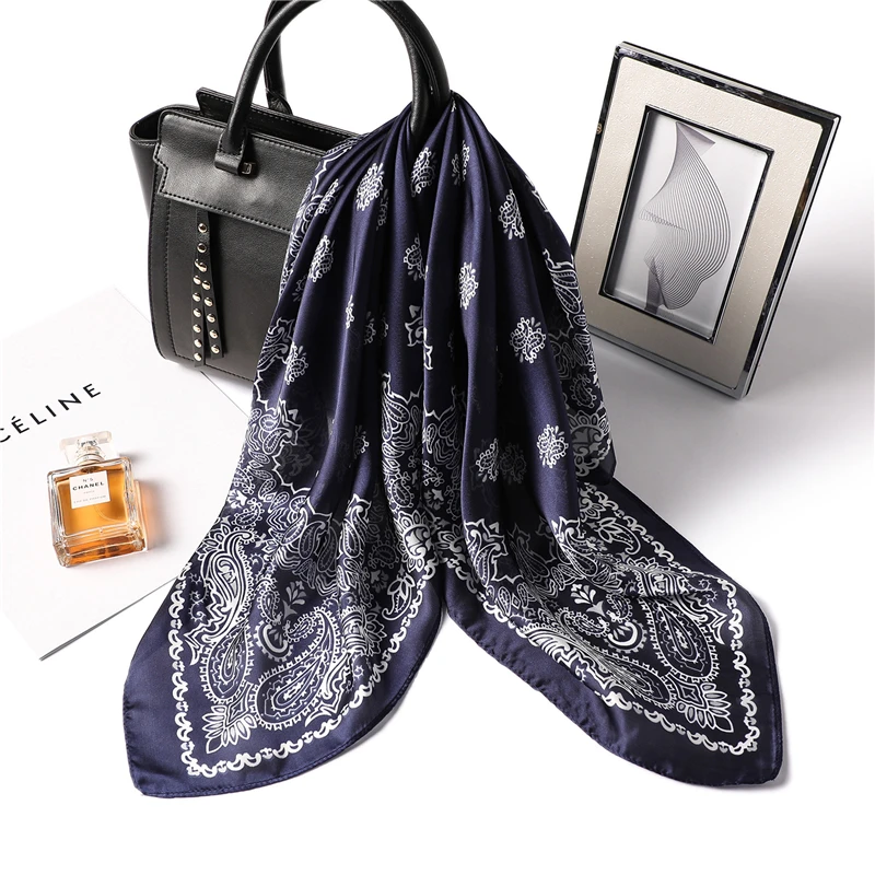 

Square Women Silk Scarf Neck Head Scarfs Floral Print High Quality Foulard Hair Scarves for Ladies Fashion 2019