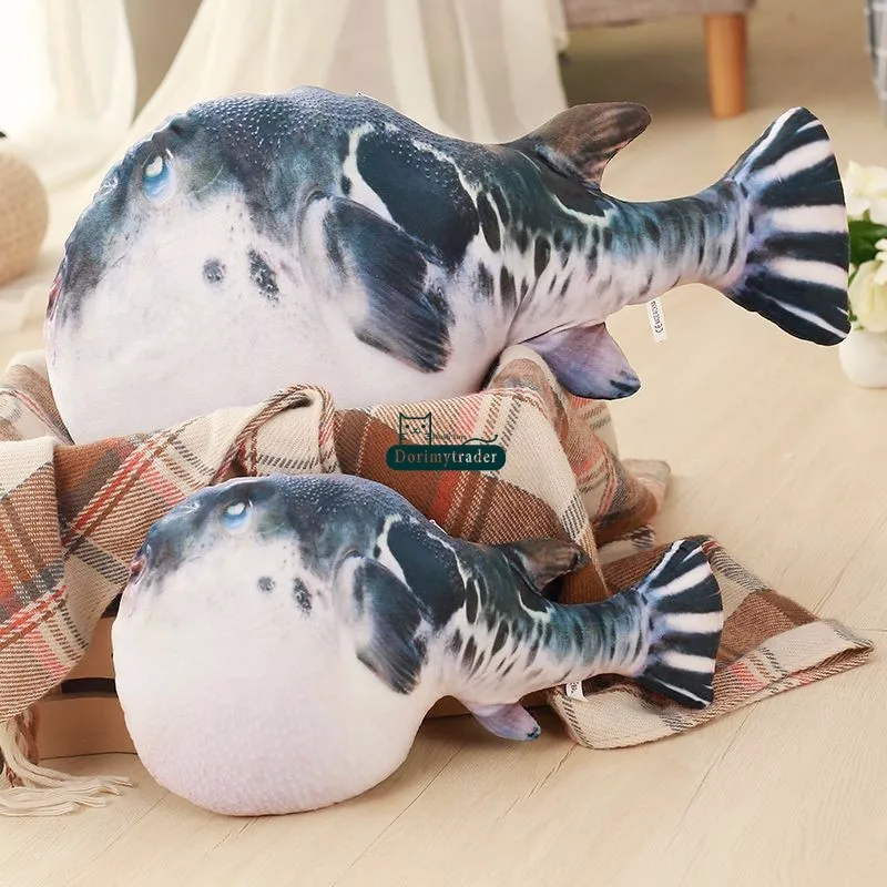Dorimytrader new pop lovely realistic animal puffer fish plush pillow toy big stuffed cartoon globefish toy cushion gift decoration 100cm 80cm 60cm DY61831 (7)