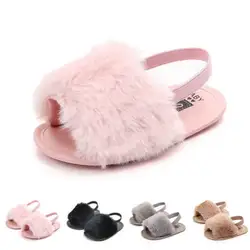 Красивые тапочки для маленьких девочек; мягкие пушистые пинетки для новорождённых; однотонные туфли; осенние детские тапочки; обувь
