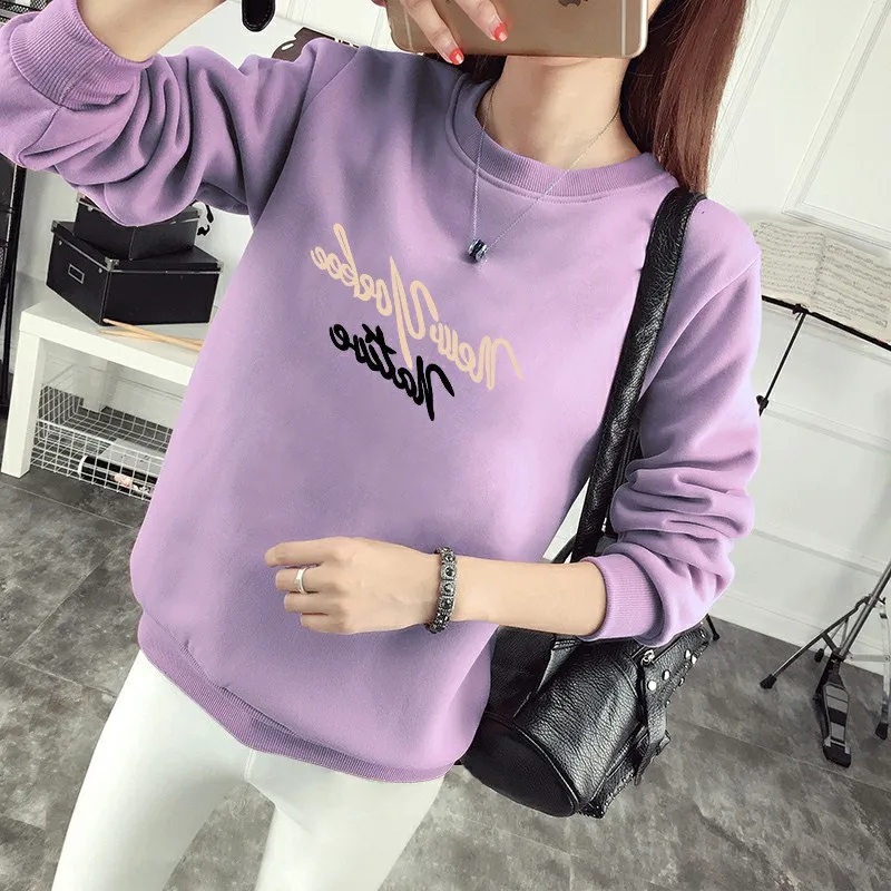 

Casual Basic Cotton for Women Round Collar Alphabet Embroidery Long Sleeve Quality Simple Basic Style T-shirt 17colors M-XXXL